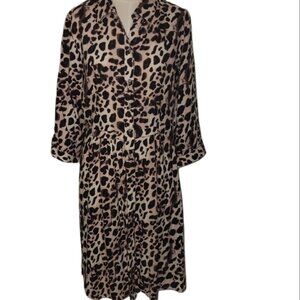 Dex Long Sleeve Cheetah Print Dress Size Medium Button